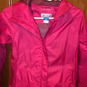 bright pink columbia rain rain coat